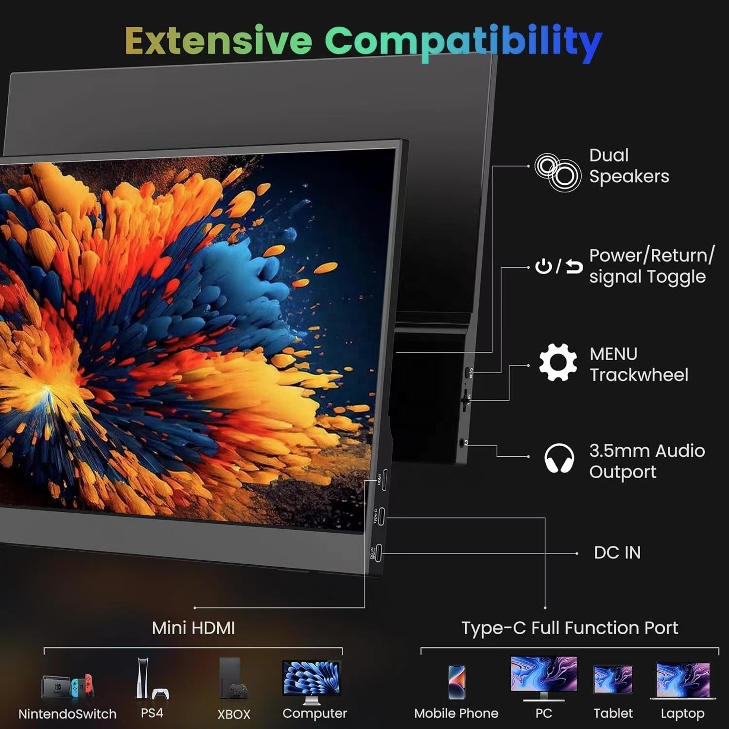 Monitor Portable Usb - 15.6 İnç IPS 1080P FHD Full